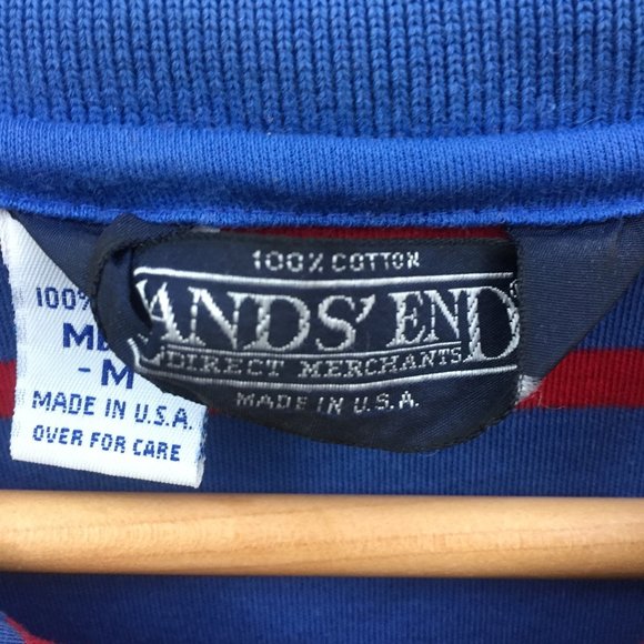 Land's End men's blue & red striped polo tee - size M - Picture 2 of 7